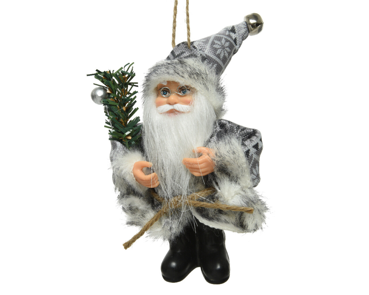 Decoratiune Santa branch, Decoris, 8x4x13 cm, poliester, gri - imagine 3